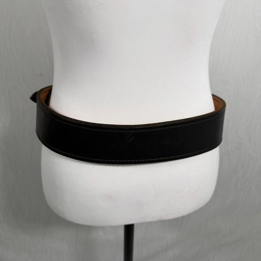 Vintage Leather Wide Waist Belt Womens 34 Black Good Western Cinch Horseshoe